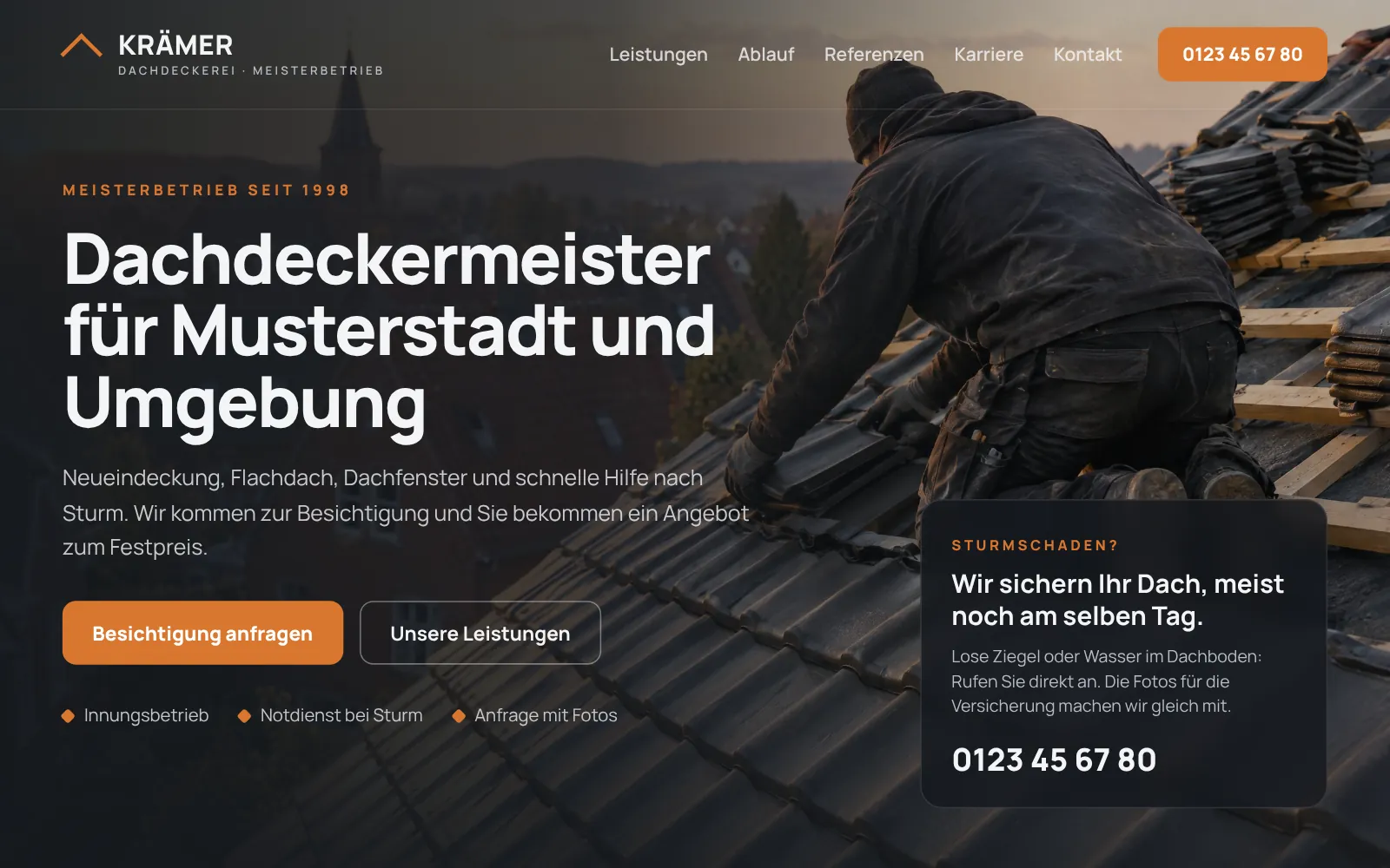 Nachher: neue Website von Dachdeckerei Krämer, Designstudie