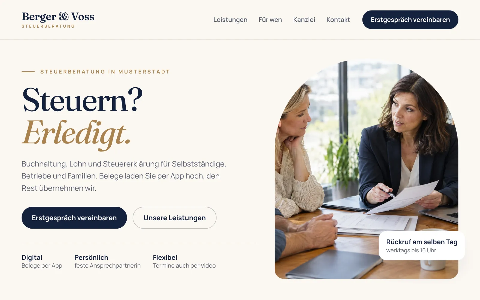 Nachher: neue Website von Berger & Voss Steuerberatung, Designstudie