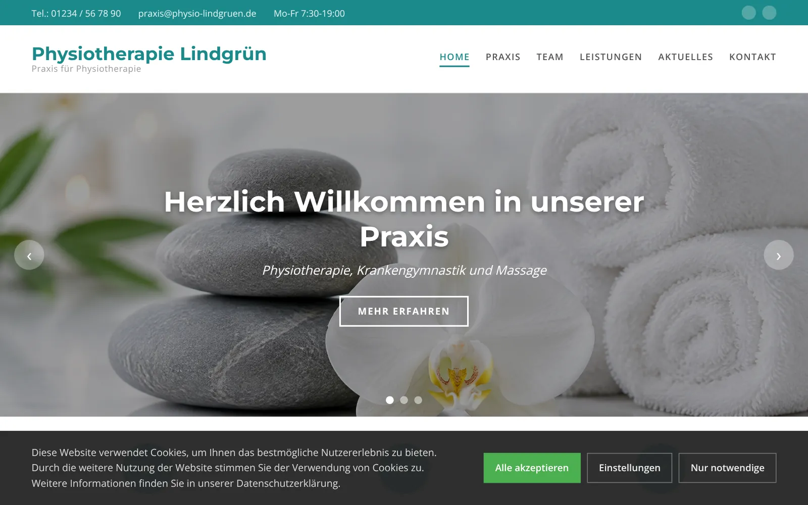 Vorher: bisherige Website von Physiotherapie Lindgrün, Designstudie