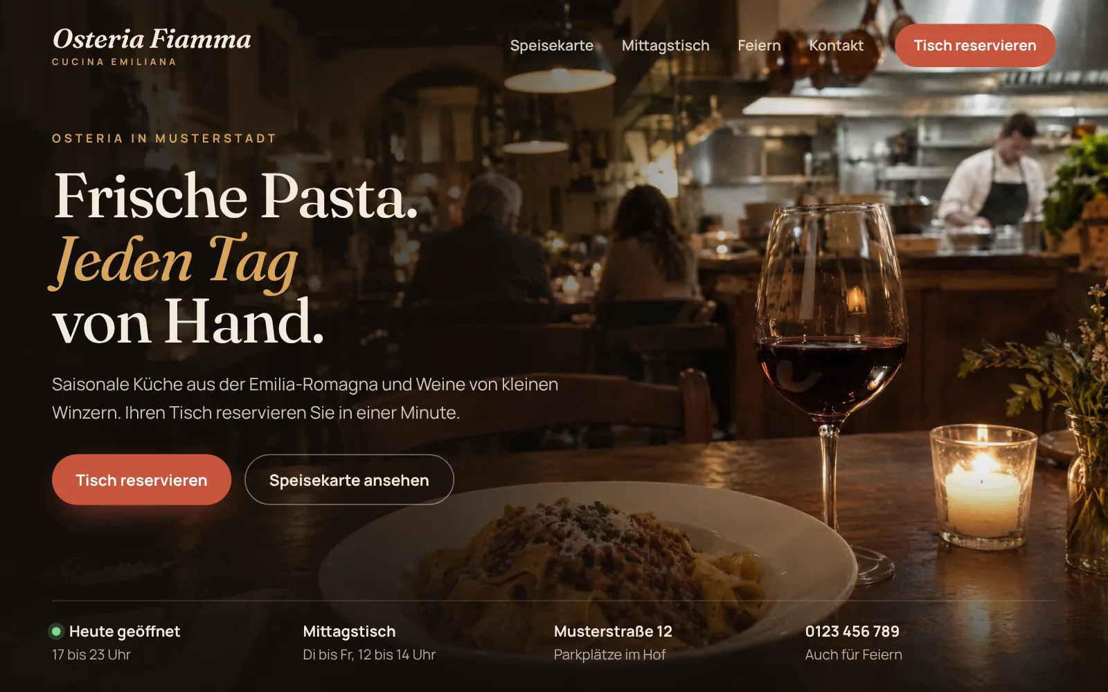 Nachher: neue Website von Osteria Fiamma, Designstudie